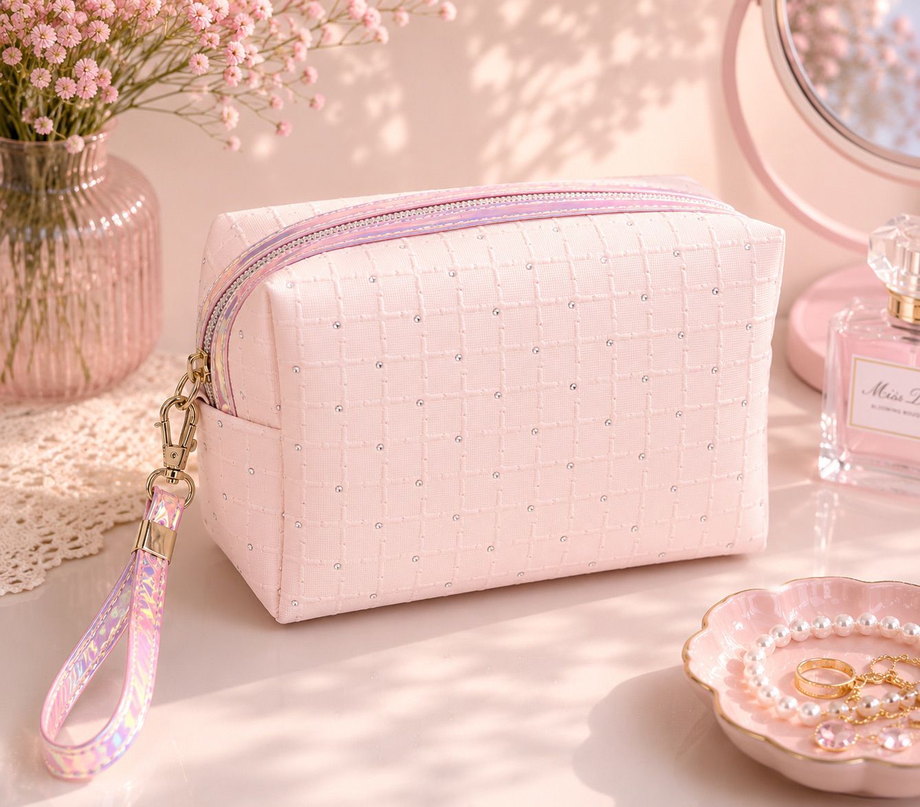 Cosmetiquero diseño Rosa Brillante
