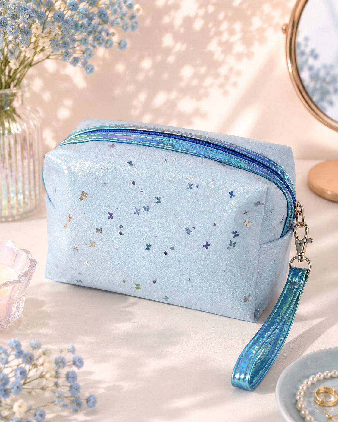 Cosmetiquero diseño Celeste Glitter