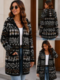 Cardigan largo con capucha boho color blanco y negro