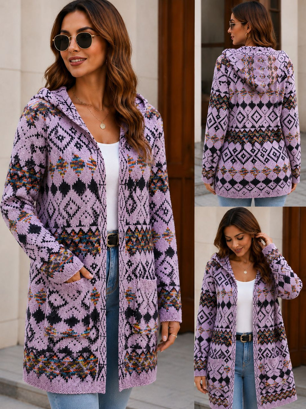 Cardigan largo con capucha boho color negro