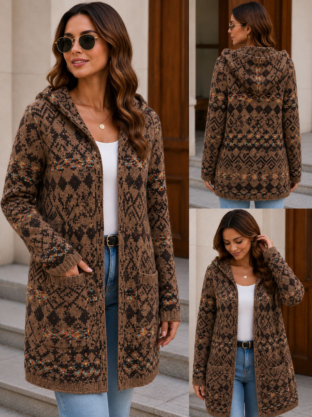 Cardigan largo con capucha boho color lila