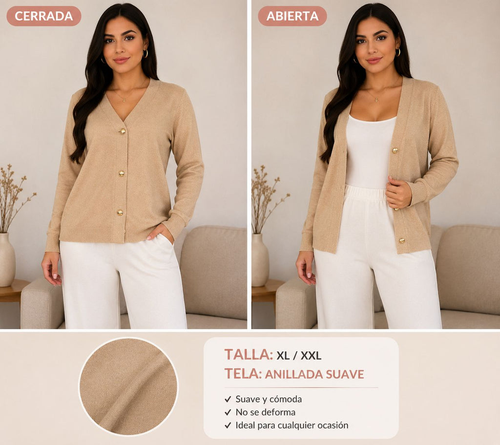Cardigan botones dorados color camel