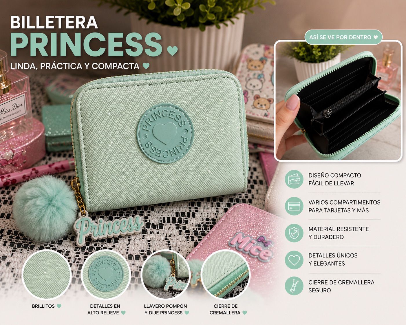 Billetera Princess Verde Menta