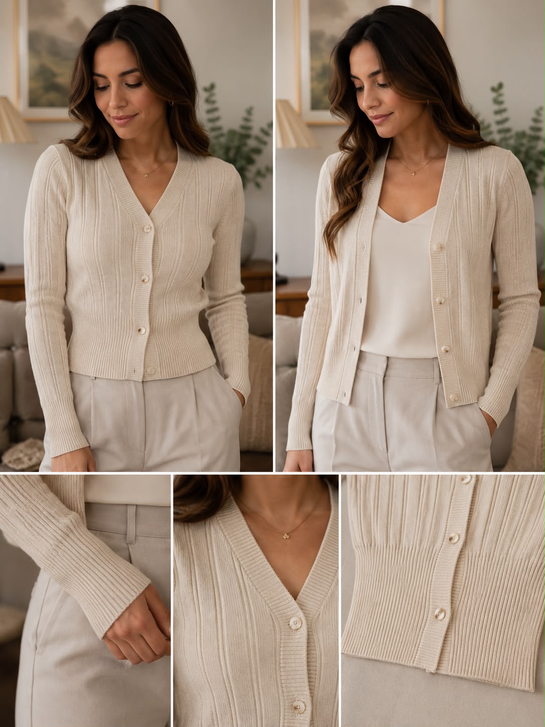 Cardigan acanalado beige
