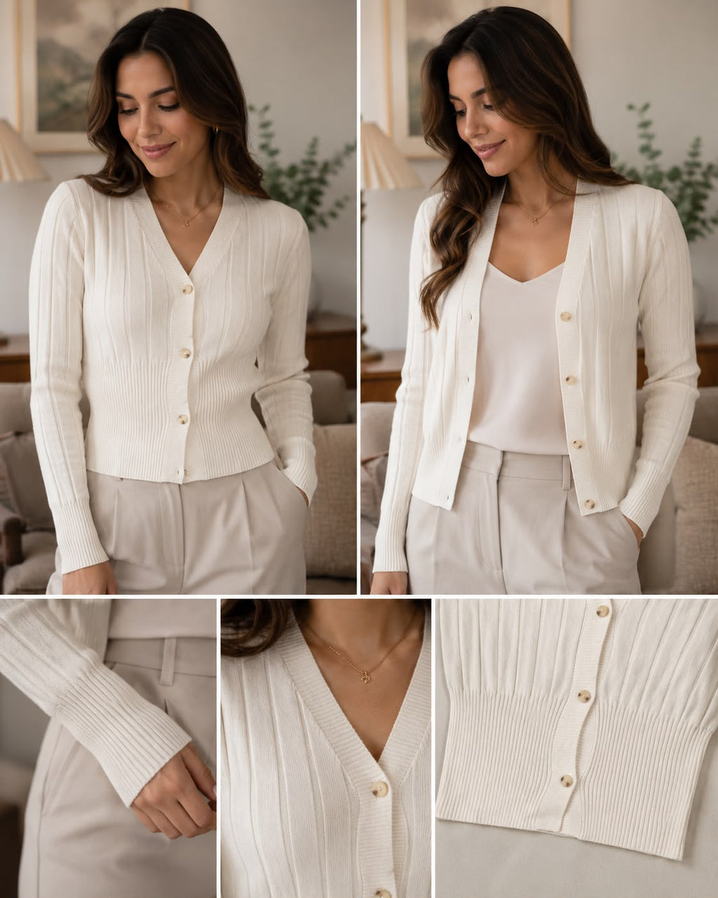 Cardigan acanalado crudo