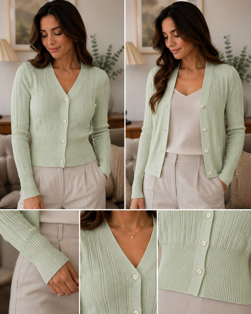 Cardigan acanalado verde menta