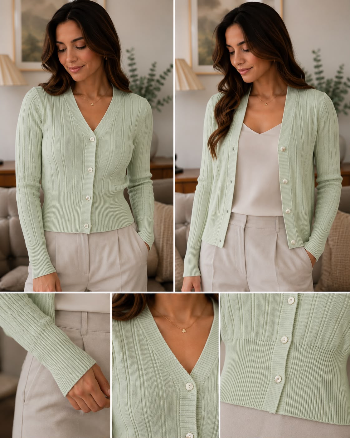 Cardigan acanalado verde menta
