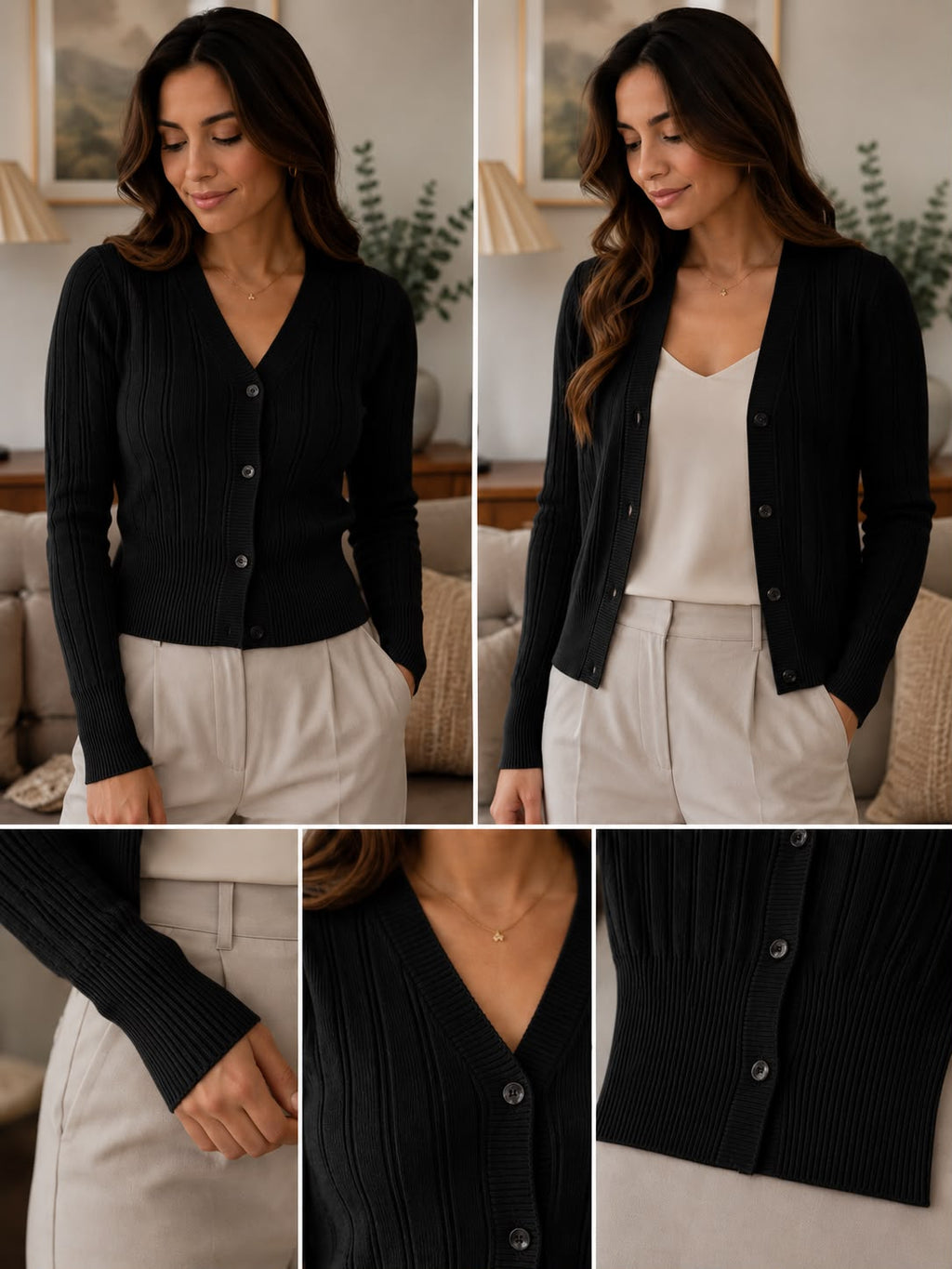 Cardigan acanalado negro