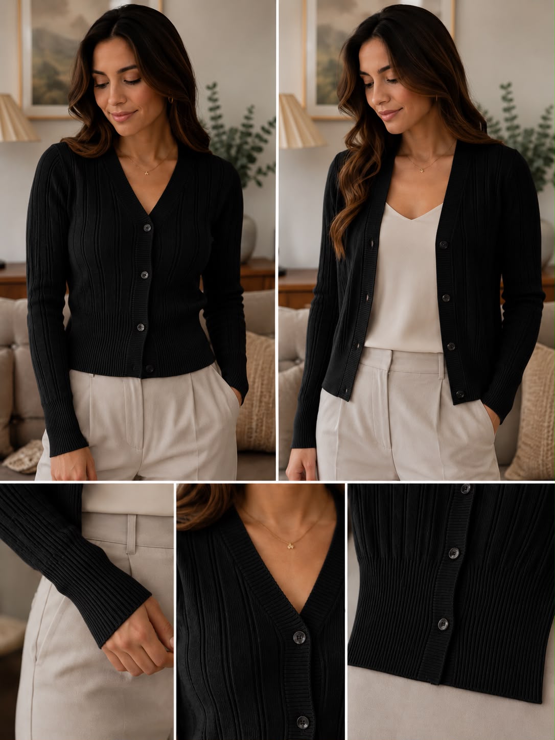 Cardigan acanalado negro