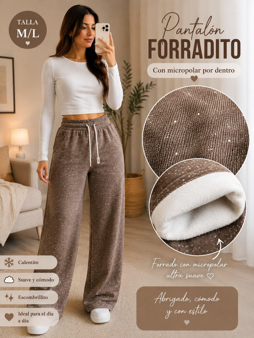 Pantalón Forradito con Micropolar - Café