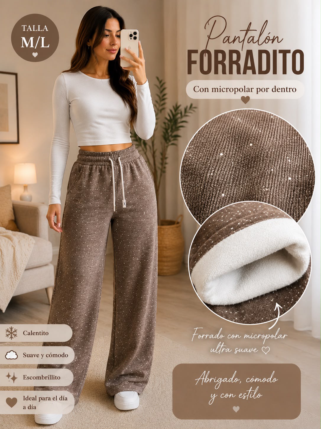 Pantalón Forradito con Micropolar - Café